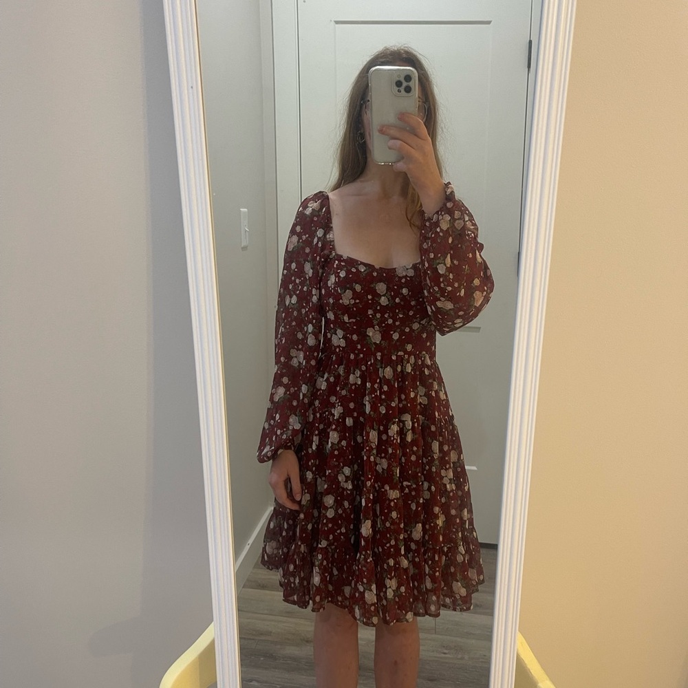 Altar'd State Burgundy Floral Long Sleeve Dress
